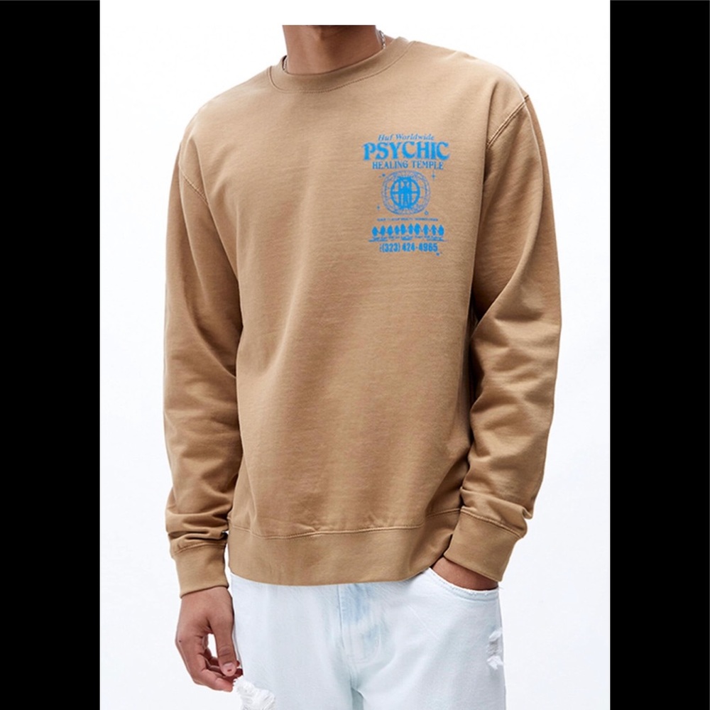 HUF WorldWide Crew Neck Men's L Beige/Tan) Sweatshirt